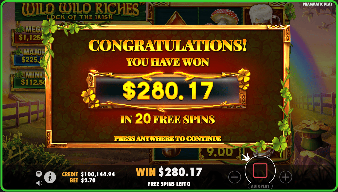 Bonus Round Win at Wild Wild Riches Online Slot